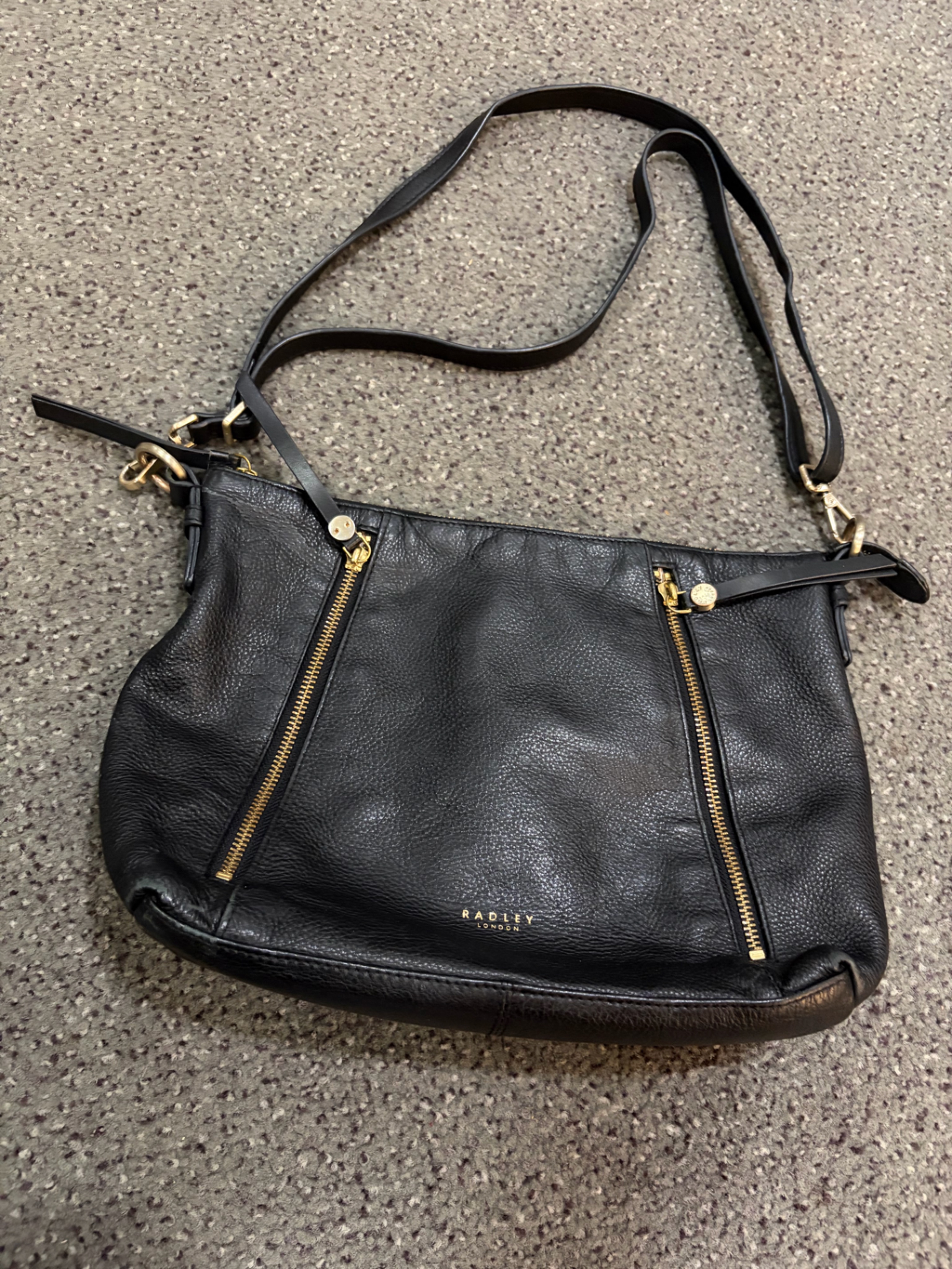 Radley London Black Leather Crossbody Shoulder Bag With Gold Hardware